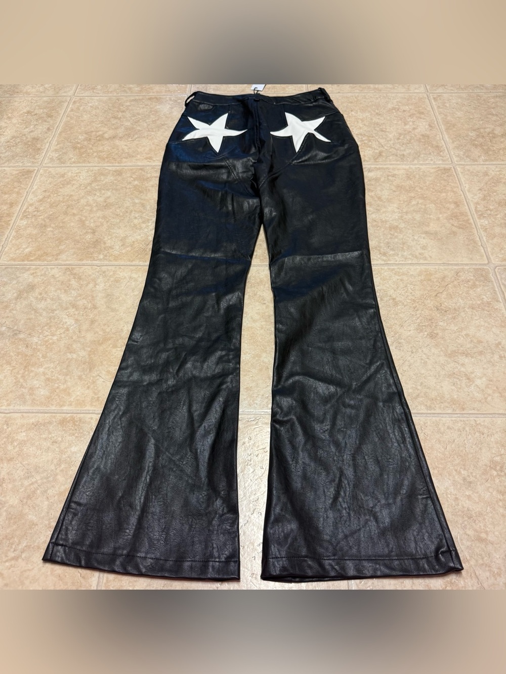 NWT Nasty Gal Star Bum Flare Pants Faux Leather Black Size 4 - Picture 3 of 6